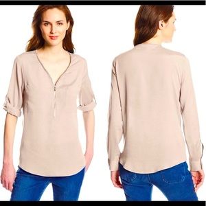 Calvin Klein V-Neck Gold Zipper Neckline Roll Down Sleeve Size Small